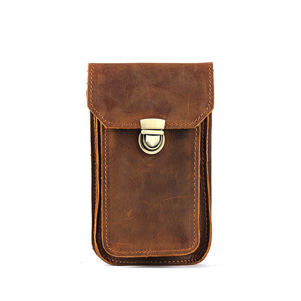 Men's Waist Bag Hanging Bag Mobile Phone Bag Genuine Leather Protective Case Crazy Horse Leather Top Layer Cowhide Outdoor Waist Hanging Bag Wholesale