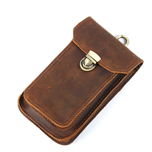 Men's Waist Bag Hanging Bag Mobile Phone Bag Genuine Leather Protective Case Crazy Horse Leather Top Layer Cowhide Outdoor Waist Hanging Bag Wholesale