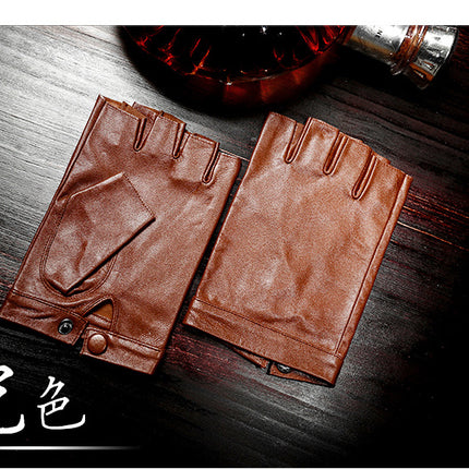 Motorcycle Sheepskin Half-Finger Gloves Men's Summer Thin Driving and Cycling Motorcycle Outdoor Riding Fitness Tactical Fingerless