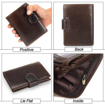 Cross-Border Men's Short Genuine Leather Wallet Retro Coin Clip First Layer Cowhide Vertical Card Holder Large Capacity