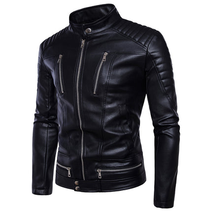 Foreign Trade Large Size Amazon Punk Men's Motorcycle Multi-zip Leather Jacket Motorcycle Leather Jacket B013