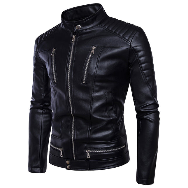 Foreign Trade Large Size Amazon Punk Men's Motorcycle Multi-zip Leather Jacket Motorcycle Leather Jacket B013