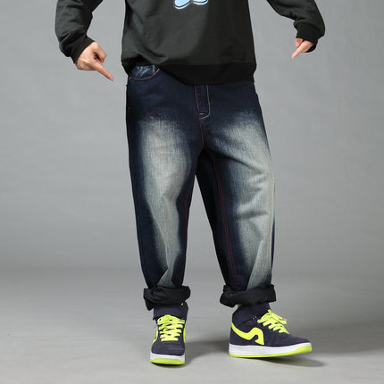 Deep Color Hip-hop Skateboard Pants Spring and Autumn New Arrival Washed Denim Pants Men's plus size Fat Man Loose Long Pants