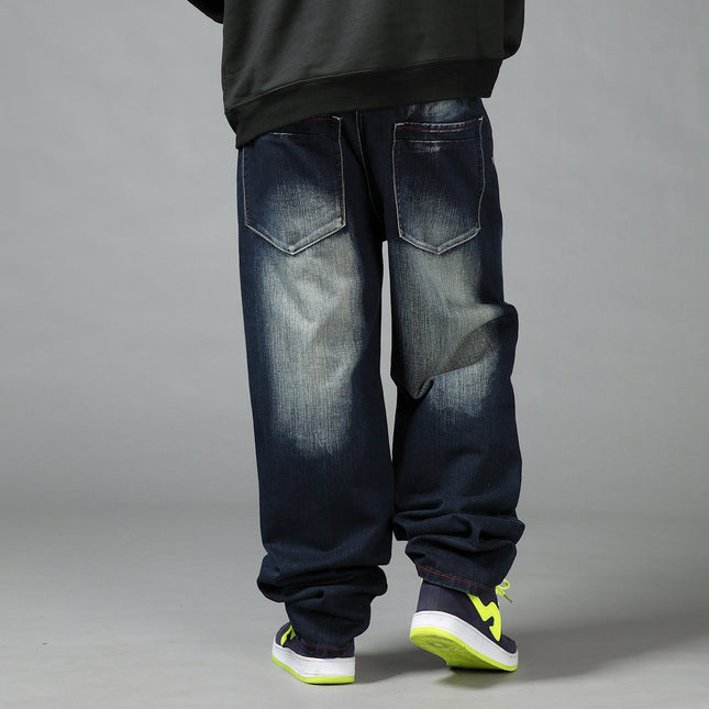 Deep Color Hip-hop Skateboard Pants Spring and Autumn New Arrival Washed Denim Pants Men's plus size Fat Man Loose Long Pants