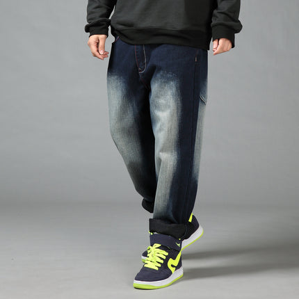 Deep Color Hip-hop Skateboard Pants Spring and Autumn New Arrival Washed Denim Pants Men's plus size Fat Man Loose Long Pants