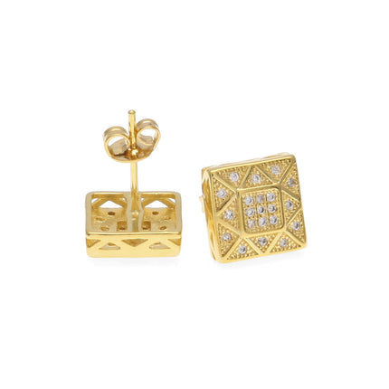 Cross-Border Supply European and American Hip-Hop Trendy Brand Copper Gold-Plated Square Micro-Paved Zircon Earrings Hiphop Earring