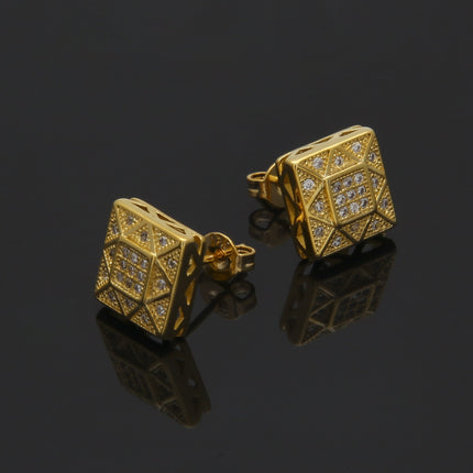 Cross-Border Supply European and American Hip-Hop Trendy Brand Copper Gold-Plated Square Micro-Paved Zircon Earrings Hiphop Earring
