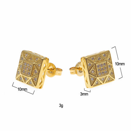 Cross-Border Supply European and American Hip-Hop Trendy Brand Copper Gold-Plated Square Micro-Paved Zircon Earrings Hiphop Earring