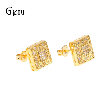 Cross-Border Supply European and American Hip-Hop Trendy Brand Copper Gold-Plated Square Micro-Paved Zircon Earrings Hiphop Earring