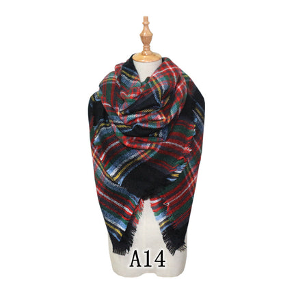 Cross-Border European and American Autumn and Winter Colorful Imitation Cashmere Plaid Square Scarf Plus Double-Sided Brushed Scarf and Shawl