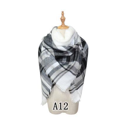 Cross-Border European and American Autumn and Winter Colorful Imitation Cashmere Plaid Square Scarf Plus Double-Sided Brushed Scarf and Shawl