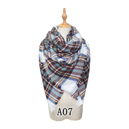 Cross-Border European and American Autumn and Winter Colorful Imitation Cashmere Plaid Square Scarf Plus Double-Sided Brushed Scarf and Shawl