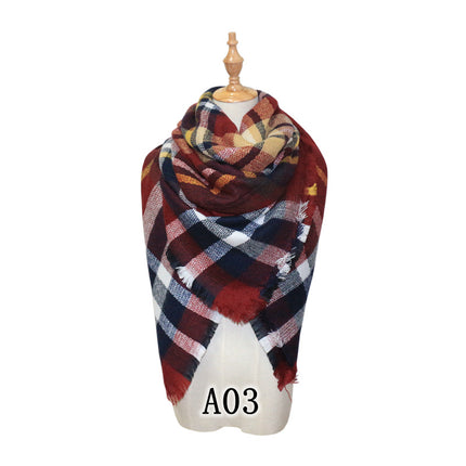 Cross-Border European and American Autumn and Winter Colorful Imitation Cashmere Plaid Square Scarf Plus Double-Sided Brushed Scarf and Shawl