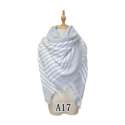 Cross-Border European and American Autumn and Winter Colorful Imitation Cashmere Plaid Square Scarf Plus Double-Sided Brushed Scarf and Shawl