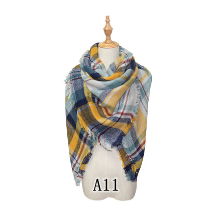 Cross-Border European and American Autumn and Winter Colorful Imitation Cashmere Plaid Square Scarf Plus Double-Sided Brushed Scarf and Shawl