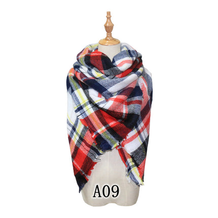 Cross-Border European and American Autumn and Winter Colorful Imitation Cashmere Plaid Square Scarf Plus Double-Sided Brushed Scarf and Shawl