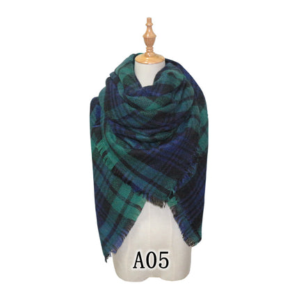 Cross-Border European and American Autumn and Winter Colorful Imitation Cashmere Plaid Square Scarf Plus Double-Sided Brushed Scarf and Shawl
