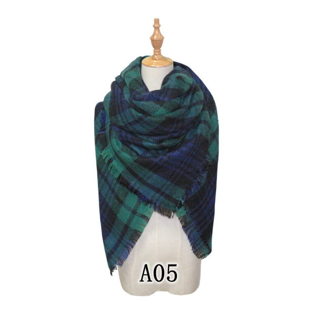 Cross-Border European and American Autumn and Winter Colorful Imitation Cashmere Plaid Square Scarf Plus Double-Sided Brushed Scarf and Shawl