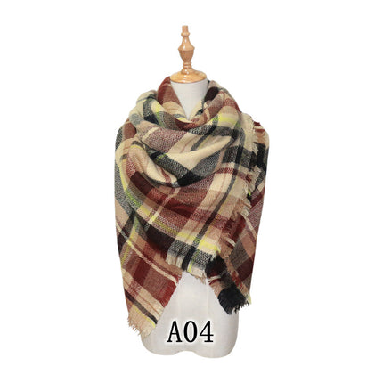 Cross-Border European and American Autumn and Winter Colorful Imitation Cashmere Plaid Square Scarf Plus Double-Sided Brushed Scarf and Shawl