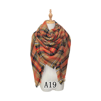 Cross-Border European and American Autumn and Winter Colorful Imitation Cashmere Plaid Square Scarf Plus Double-Sided Brushed Scarf and Shawl