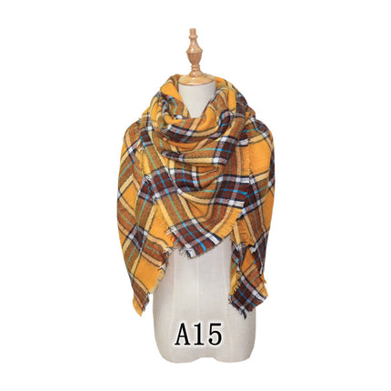 Cross-Border European and American Autumn and Winter Colorful Imitation Cashmere Plaid Square Scarf Plus Double-Sided Brushed Scarf and Shawl