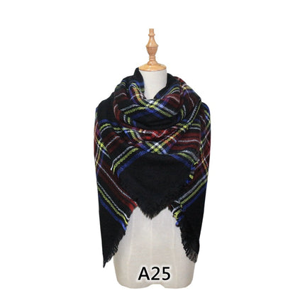 Cross-Border European and American Autumn and Winter Colorful Imitation Cashmere Plaid Square Scarf Plus Double-Sided Brushed Scarf and Shawl