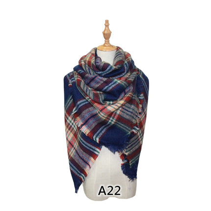 Cross-Border European and American Autumn and Winter Colorful Imitation Cashmere Plaid Square Scarf Plus Double-Sided Brushed Scarf and Shawl