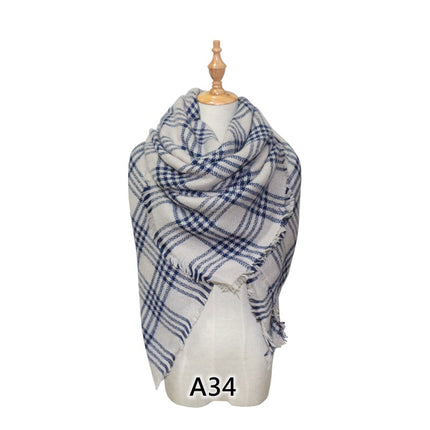 Cross-Border European and American Autumn and Winter Colorful Imitation Cashmere Plaid Square Scarf Plus Double-Sided Brushed Scarf and Shawl