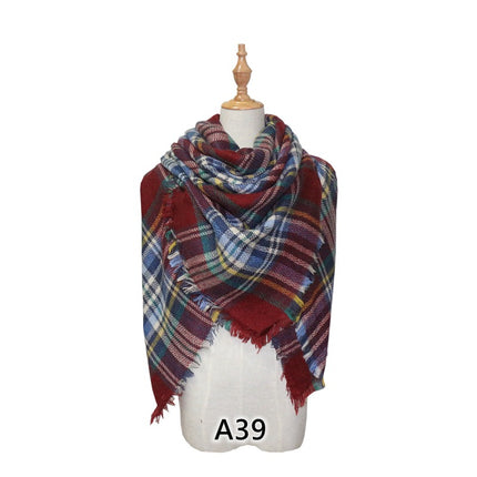 Cross-Border European and American Autumn and Winter Colorful Imitation Cashmere Plaid Square Scarf Plus Double-Sided Brushed Scarf and Shawl