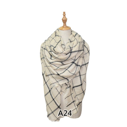 Cross-Border European and American Autumn and Winter Colorful Imitation Cashmere Plaid Square Scarf Plus Double-Sided Brushed Scarf and Shawl