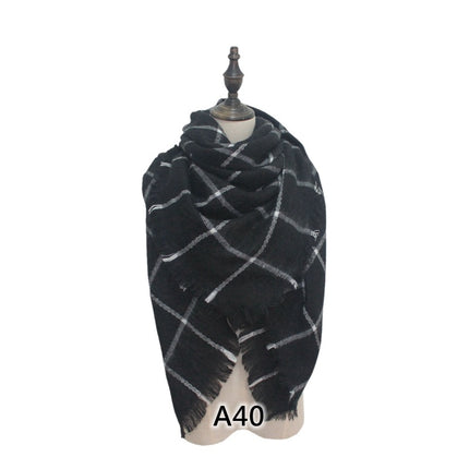 Cross-Border European and American Autumn and Winter Colorful Imitation Cashmere Plaid Square Scarf Plus Double-Sided Brushed Scarf and Shawl