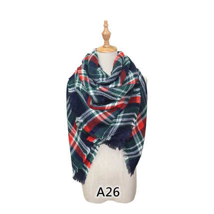 Cross-Border European and American Autumn and Winter Colorful Imitation Cashmere Plaid Square Scarf Plus Double-Sided Brushed Scarf and Shawl