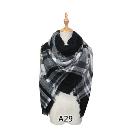 Cross-Border European and American Autumn and Winter Colorful Imitation Cashmere Plaid Square Scarf Plus Double-Sided Brushed Scarf and Shawl
