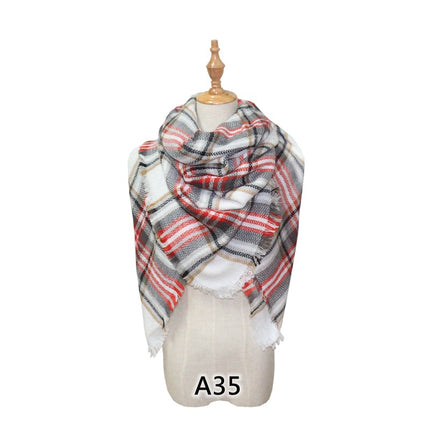 Cross-Border European and American Autumn and Winter Colorful Imitation Cashmere Plaid Square Scarf Plus Double-Sided Brushed Scarf and Shawl