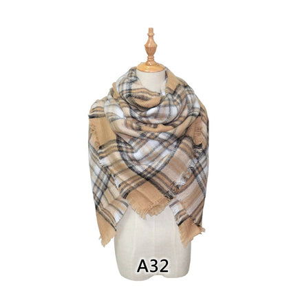 Cross-Border European and American Autumn and Winter Colorful Imitation Cashmere Plaid Square Scarf Plus Double-Sided Brushed Scarf and Shawl