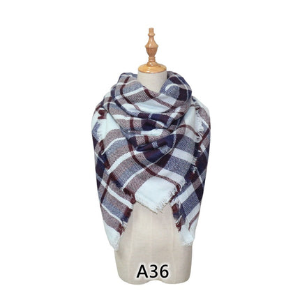 Cross-Border European and American Autumn and Winter Colorful Imitation Cashmere Plaid Square Scarf Plus Double-Sided Brushed Scarf and Shawl