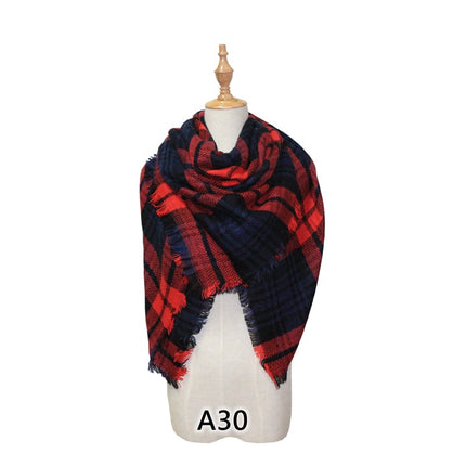 Cross-Border European and American Autumn and Winter Colorful Imitation Cashmere Plaid Square Scarf Plus Double-Sided Brushed Scarf and Shawl