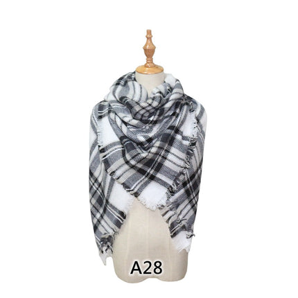 Cross-Border European and American Autumn and Winter Colorful Imitation Cashmere Plaid Square Scarf Plus Double-Sided Brushed Scarf and Shawl