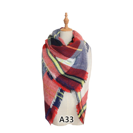 Cross-Border European and American Autumn and Winter Colorful Imitation Cashmere Plaid Square Scarf Plus Double-Sided Brushed Scarf and Shawl