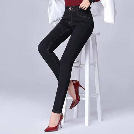 Women's Pants Spring and Autumn Black Jeans Women's Skinny Pants Women's Large Size High Waist Slimming Pencil Pants 0300