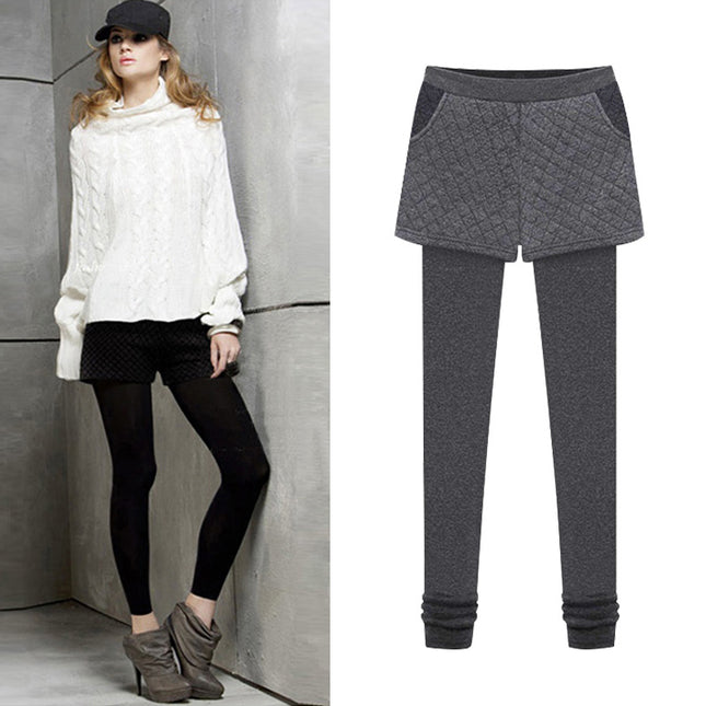 New Autumn and Winter Outer Leggings for Women, Fake Two-Piece Women's Pants for Fat Mm, Large Size, Velvet, Thickeneded, Slimming Look, Small-Leg Pants