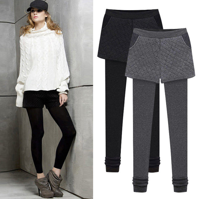 New Autumn and Winter Outer Leggings for Women, Fake Two-Piece Women's Pants for Fat Mm, Large Size, Velvet, Thickeneded, Slimming Look, Small-Leg Pants