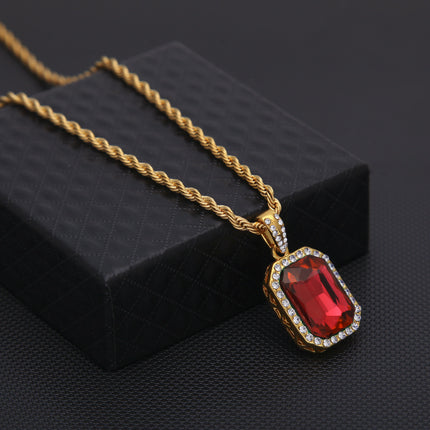 Hip-hop mini diamond-encrusted gem pendant trendy brand necklace men's handsome Joker alloy necklace cross-border jewelry wholesale