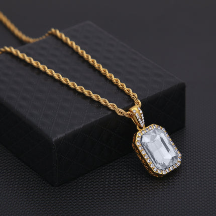 Hip-hop mini diamond-encrusted gem pendant trendy brand necklace men's handsome Joker alloy necklace cross-border jewelry wholesale