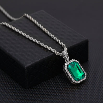 Hip-hop mini diamond-encrusted gem pendant trendy brand necklace men's handsome Joker alloy necklace cross-border jewelry wholesale