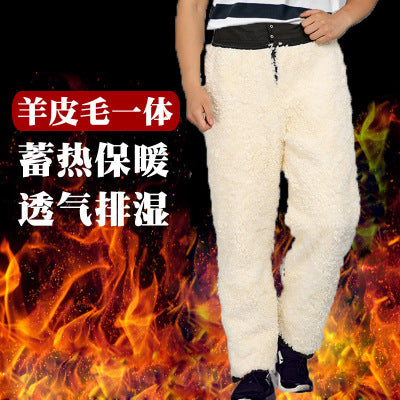 Factory wholesale winter wool leather pants fur one wool sheared middle-aged warm cold-proof living leather pants