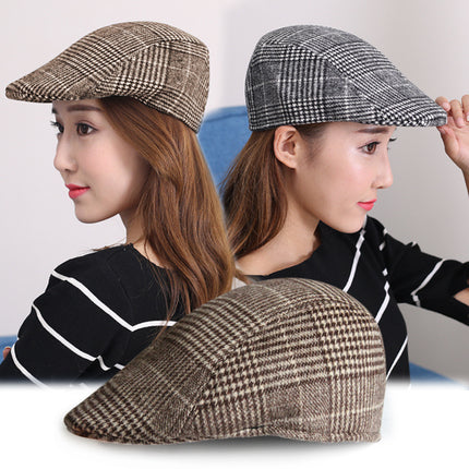Factory hat wholesale simple Plaid warm full seal woolen beret autumn and winter men's and women's cap forward hat