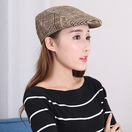 Factory hat wholesale simple Plaid warm full seal woolen beret autumn and winter men's and women's cap forward hat