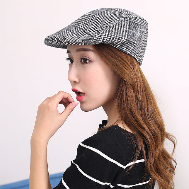 Factory hat wholesale simple Plaid warm full seal woolen beret autumn and winter men's and women's cap forward hat