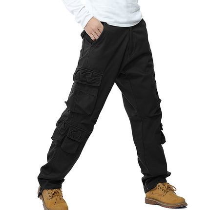 Foreign Trade Men's Casual Fleece-lined Thickened Large Size Loose Tooling Pants 028 Fleece-lined